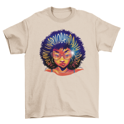 Black woman with glasses accessories close up illustration t-shirt